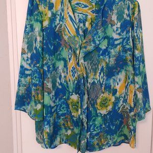 Notations, XL, blue and yellow printed tunic.